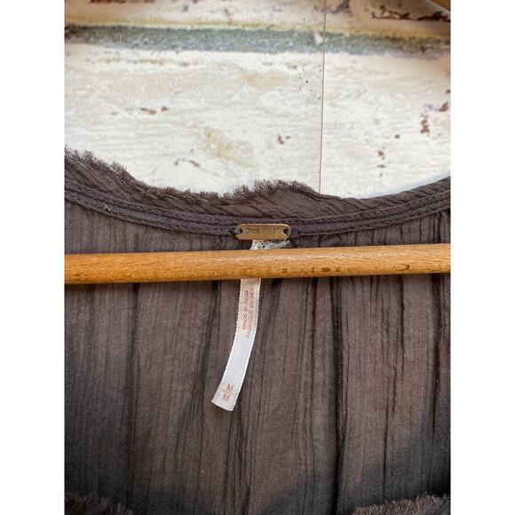 Free People Unique Flowing Polka Dot Mesh + Lace Pleated Detail Cotton Blouse - Picture 6 of 9